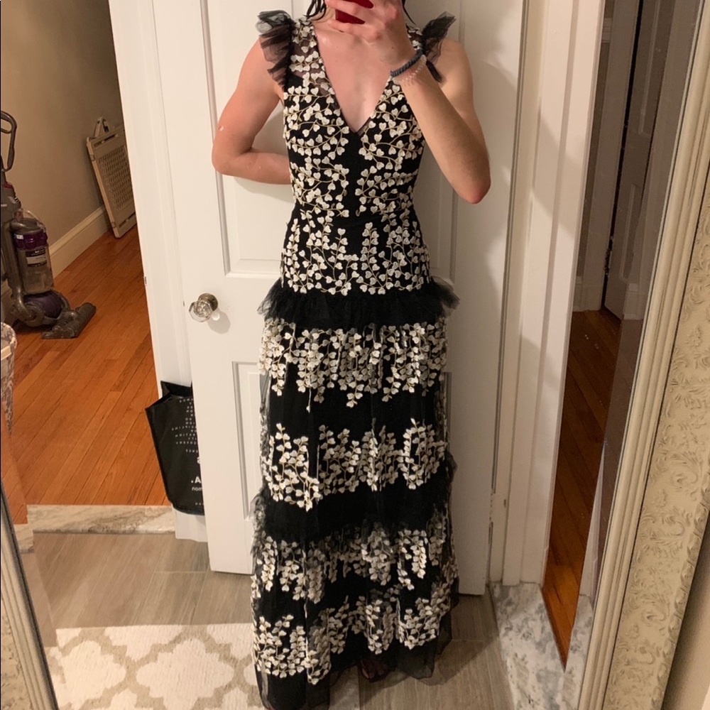 BCBG Floral Vine Appliqué Gown